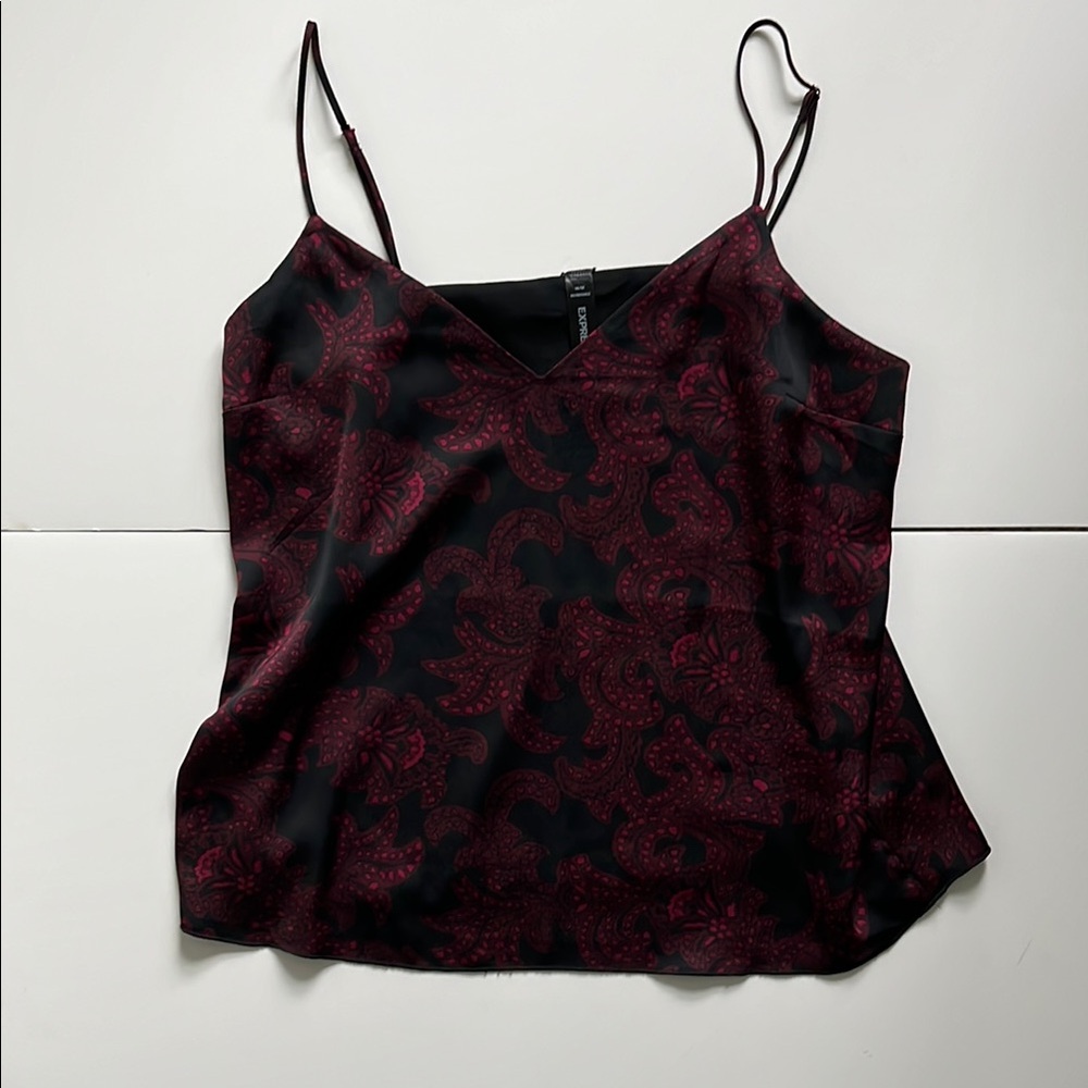 Express - Satin Paisley Camisole - Burgundy / Navy - Women’s Medium